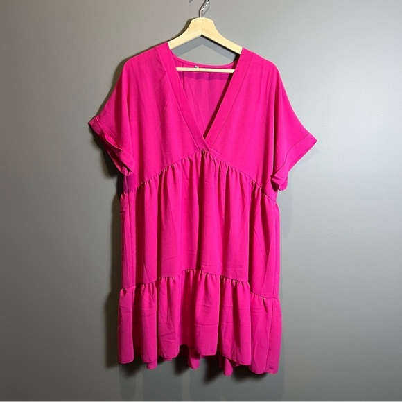 Bright Pink V-Neck Short Dress - Picture 6 of 7